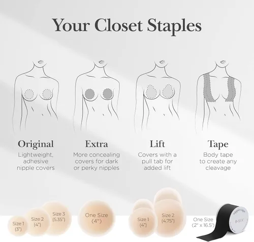 Vista 8 de NIPPIES - Cubiertas para los pezones de la mujer, parches adhesivos de silicona con caja para viajar