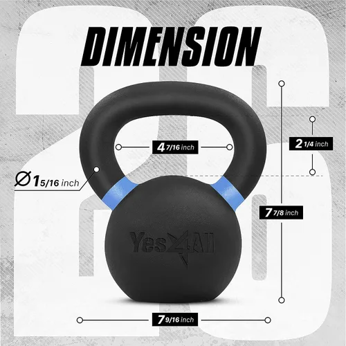 Vista 2 de Yes4All Powder Coated Cast Iron Kettlebell, Single Deep Blue, 40 KG / 88 LB