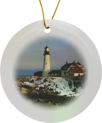 Vista 8 de 3dRose ORN_191642_1 Portland Head, Cabo Elizabeth, Casco Bay, Golfo de Maine, Maine, EE.UU. Adorno de copo de nieve, porcelana, 3.0 in