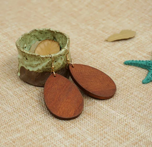 Vista 6 de Wowanoo Pendientes de madera natural con forma de lágrima, geométricos, ligeros, para mujer