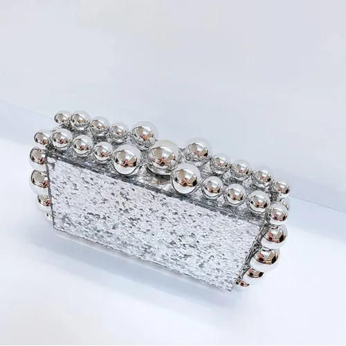 Vista 3 de Rejolly Bolso de mano de acrílico para mujer, con cuentas cuadradas, bolitas perladas, bolso de noche para boda, cóctel, fiesta, baile de graduación