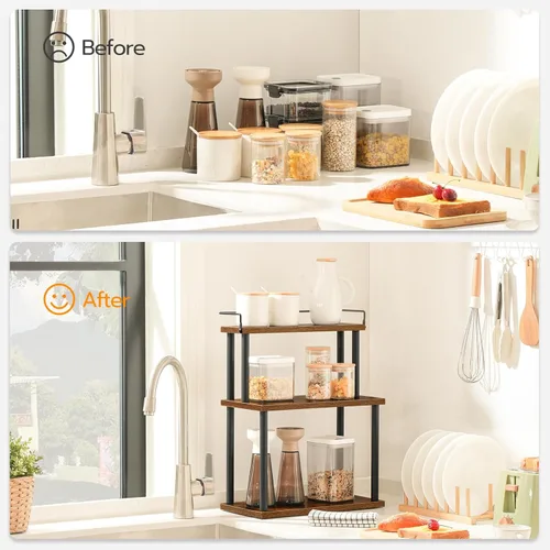 Vista 4 de HOOBRO Organizador de encimera de cocina, estante de esquina movible, organizador de almacenamiento de escritorio para encimera, escritorio