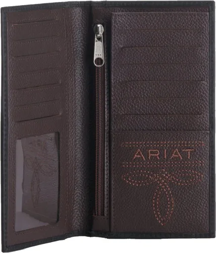 Vista 2 de ARIAT Cartera plegable de cuero negro con logotipo en relieve para hombre Cartera plegable