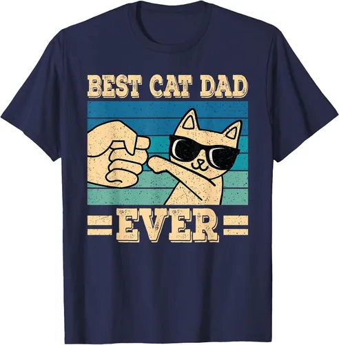 Vista 19 de Best Cat Dad Ever Vintage Funny Cat Lover Retro Men T-Shirt Asphalt Grey