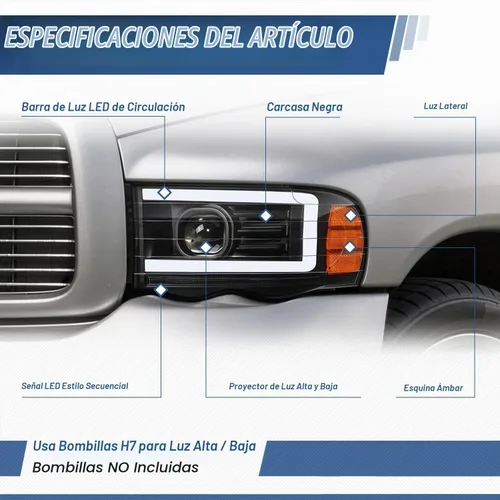 Vista 2 de Auto Dynasty Faros LED DRL Compatible con 2002 2003 2004 2005 Dodge Ram 1500 2500 3500, Señal de Giro Secuencial, Faros Proyectores Negros