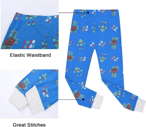 Vista 7 de Benaive Pijama para niños, pijama de algodón para niño, conjunto de pantalones de 4 piezas para niños