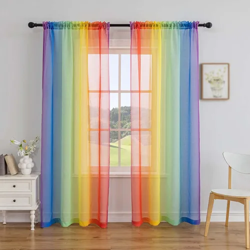 Vista 17 de Anytime Paneles de Cortinas Transparentes Arcoíris para Sala de Estar Elegantes Juegos de Tratamiento de Ventanas Translúcidas Filtrantes de Luz