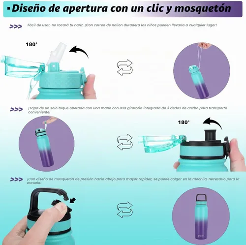 Vista 3 de Oldley Botella de Agua Aislada con Pajilla de 20oz, Botellas de Agua de Acero Inoxidable con 3 Tapas, Aislamiento al Vacío de Doble Pared Térmica