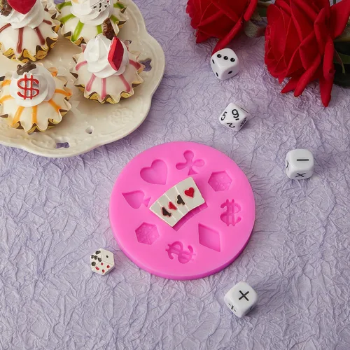 Vista 4 de WILLBOND 2 moldes de silicona para póquer, moldes de chocolate con temática de casino en 3D, mini tarjetas de corazón para dulces, fondant, rosa