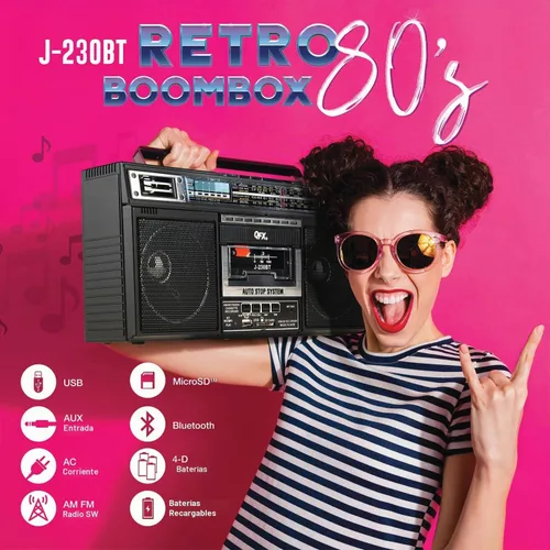 Vista 6 de Casete Bluetooth USB/SD CARD/AM/FM/SW1-2 Radio Boom Box W/Grabación y MIC