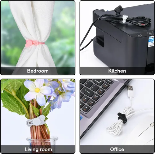Vista 8 de 32 bridas de silicona para cables, organizador de cables de datos, correas de cables de silicona, reutilizables, organizadores de cables elásticos