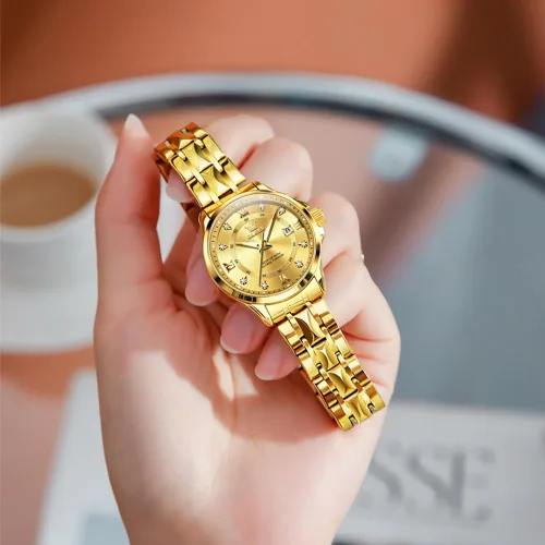Vista 7 de OLEVS Reloj para mujer, relojes automáticos para mujer con pulsera de acero inoxidable de dos tonos, elegantes relojes de mujer de oro rosa, relojes