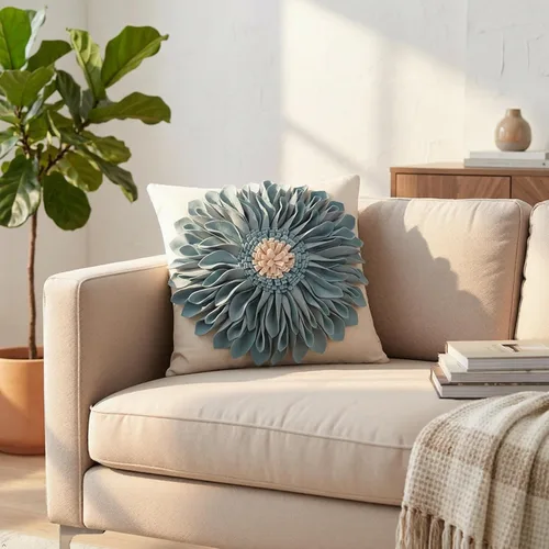 Vista 8 de OiseauVoler Fundas de almohada hechas a mano de 18 x 18 pulgadas, fundas de cojín de girasol 3D azules, fundas de almohada decorativas para sofá