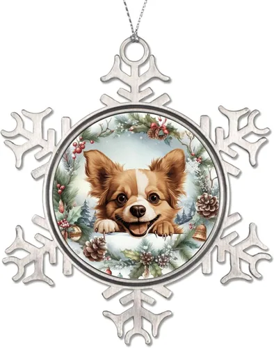 Vista 7 de Juguete ruso lindo divertido mirando perro cachorro árbol de Navidad adornos colgantes juguete ruso regalo de recuerdo de Navidad decoración de copo