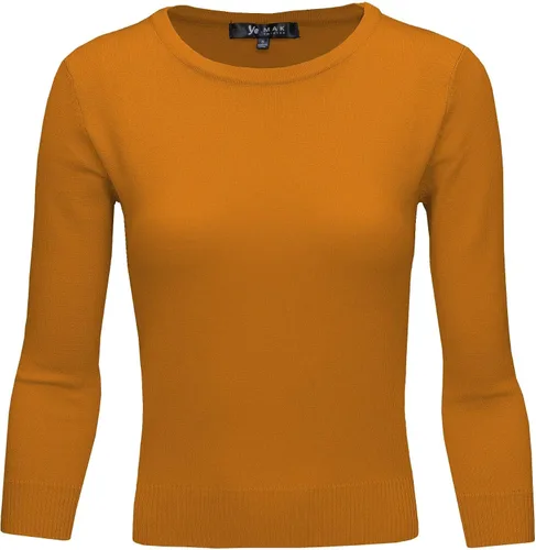 Vista 17 de YEMAK suéter de punto casual básico ligero con cuello redondo y manga 3/4 para mujer A.mk3636 - Negro