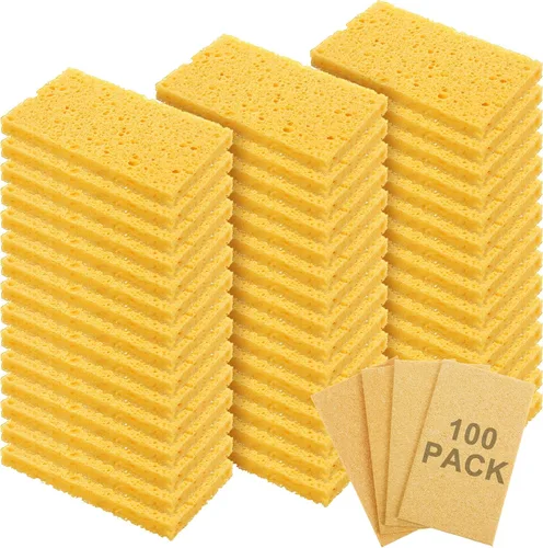 Vista 16 de Zhengmy 48 esponjas a granel, esponjas comprimidas de cocina, esponja natural para platos, limpieza de pulpa de madera comprimida sin rayar para Azul
