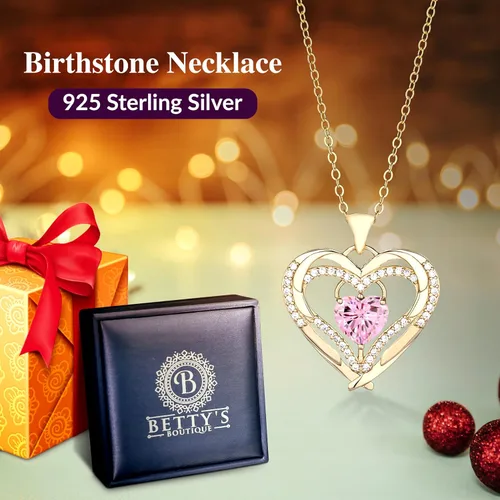 Vista 6 de BB Gold Birthstone Necklace for Women Birthstone Jewelry for Mom Necklace with Heart Pendant - 14K Gold Plated Sterling Silver Heart Necklace Gift