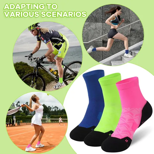 Vista 3 de NIcool Calcetines tobilleros deportivos con soporte de arco para mujeres y hombres, calcetines brillantes para correr, ciclismo, senderismo