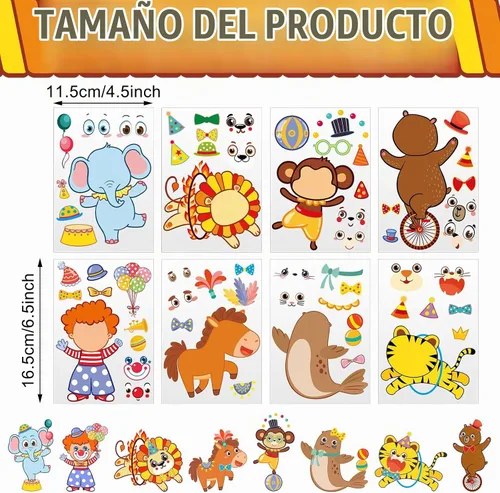 Vista 2 de 48 piezas de calcomanías de animales para hacer una cara, calcomanías de princesa para hacer tu propio coche, calcomanías temáticas de zoológico