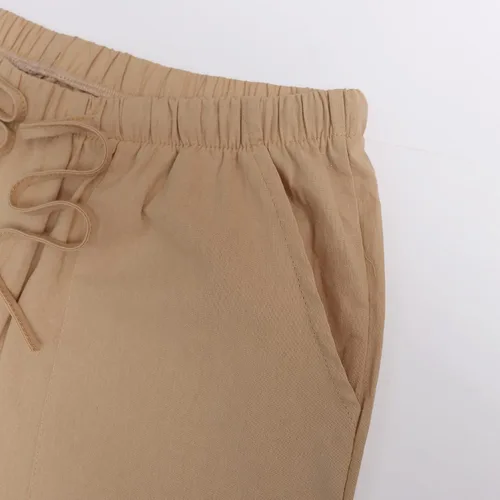 Vista 6 de WOWULOVELY Pantalones casuales de lino de algodón para hombre, holgados, ligeros, con cintura elástica, pantalones de yoga, playa, bolsillos