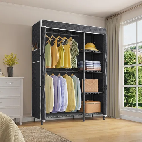 Vista 2 de VIPEK V7C - Percheros para ropa con cubierta, closets portátiles para colgar ropa, perchero resistente con estantes, armario de metal, capacidad