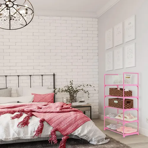 Vista 8 de LNYZQUS Organizador de zapatos pequeños de 5 niveles para niños, estante de zapatos rosa para armario, espacio estrecho, mini estante