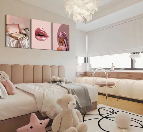 Vista 5 de 3 piezas de arte de pared en lienzo de mujer negra de moda afroamericana, pintura afroamericana, decoración de pared, diseño de niña negra, póster