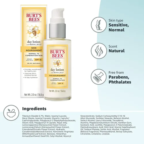 Vista 12 de Loción nutritiva Burt's Bees, crema de noche, 1.8 onzas, crema para el día, 2 onza