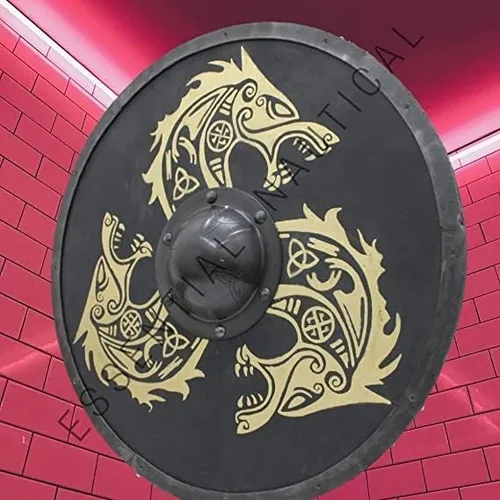Vista 6 de Escudo de armadura vikingo medieval 24 '' Escudo redondo de madera - Estilo 24 Negro, Negro
