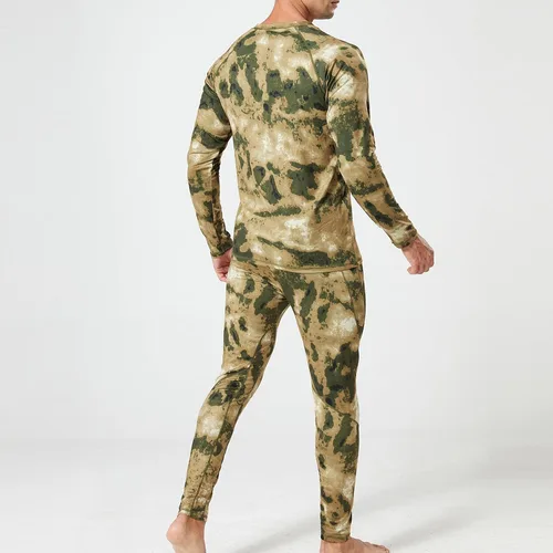 Vista 4 de Muscularfit Conjunto de 2 piezas para correr, fitness, compresión, manga larga, camuflaje, secado rápido, pantalones deportivos, gimnasio, yoga