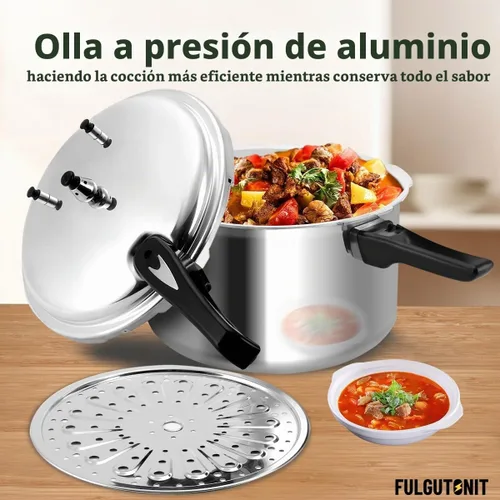 Vista 2 de Fulgutonit Olla a presión de 12 cuartos de galón, olla a presión de aluminio con estante de conservas y tapa de fácil bloqueo para enlatado