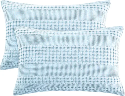 Vista 8 de PHF Fundas de almohada 100% algodón con tejido de gofre de 24 x 24 pulgadas, paquete de 2 fundas cuadradas para decoración elegante del hogar, sin