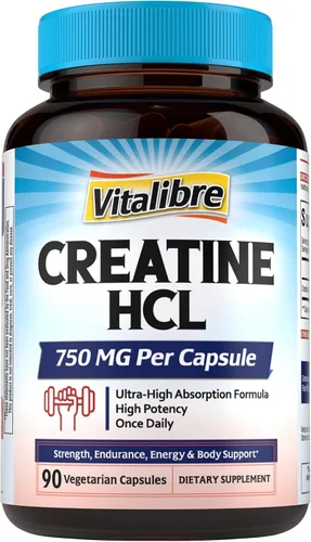 Vista 8 de Vitalibre Cápsula de creatina HCl, 750 mg de clorhidrato de creatina de alta absorción, resistencia, fuerza, absorción rápida, sin carga, sin
