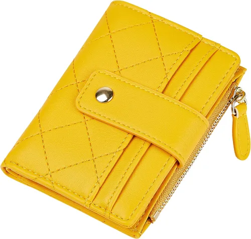 Vista 19 de Cartera de cuero para mujer, pequeña, compacta, plegable, con bolsillo para monedas con cremallera