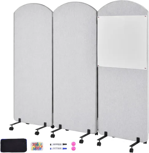 Vista 10 de 3-Panel Portable Office Partition, Acoustic Wall Divider with whiteboard Gris Oscuro