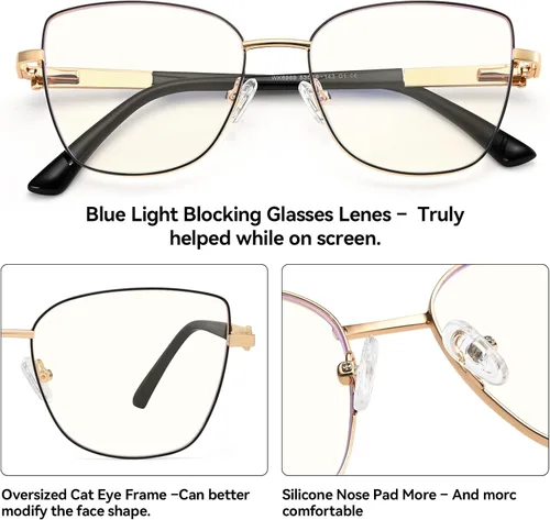 Vista 3 de Dollger Gafas de luz azul para mujer, gafas de juegos de computadora, ojo de gato, gafas de bloqueo de luz azul Matal
