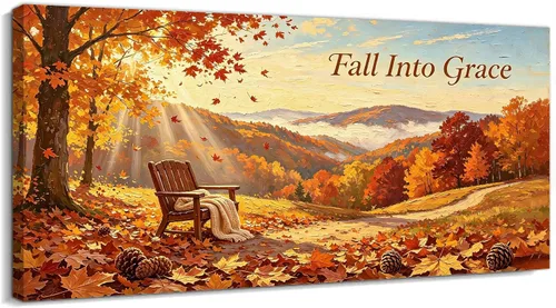 Vista 34 de TIMUBA Lienzo decorativo de pared de otoño de lago, citas de otoño Decoración de pared de otoño-01