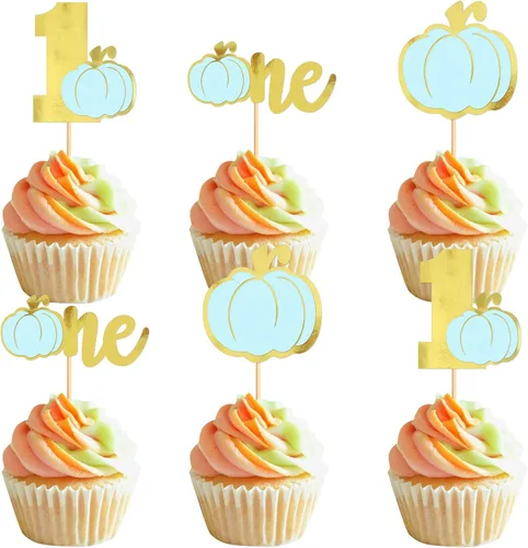 Vista 9 de 24 adornos para cupcakes de calabaza con purpurina, decoraciones de baby shower, tema de cosecha de otoño, suministros para fiestas de cumpleaños