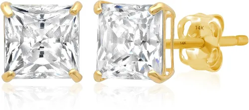 Vista 11 de 14K Gold Princess Cut Earrings embellished with Swarovski® Zirconia Blanco