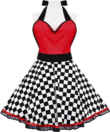 Vista 16 de Violet Mist Lindos delantales negros para mujeres con bolsillos, delantales vintage retro elegantes para niñas con lazo, vestido sexy de los años