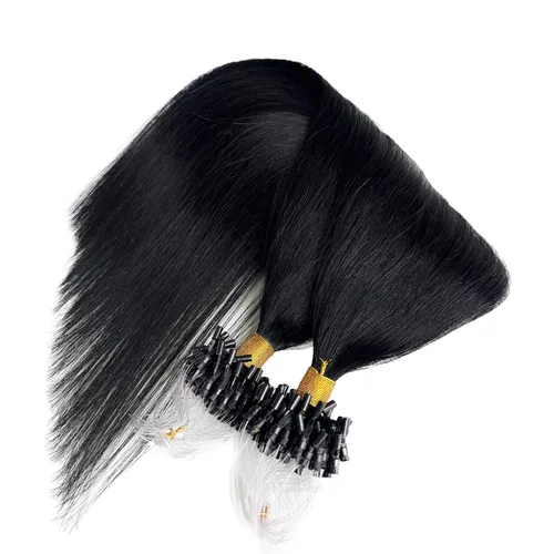 Vista 7 de Extensiones de Cabello Micro Link Negro Extensiones de Cabello Micro Loop Cabello Humano Real Paquetes Sin Trama Fusión Fría 50s 50g #1 Negro M#Jet