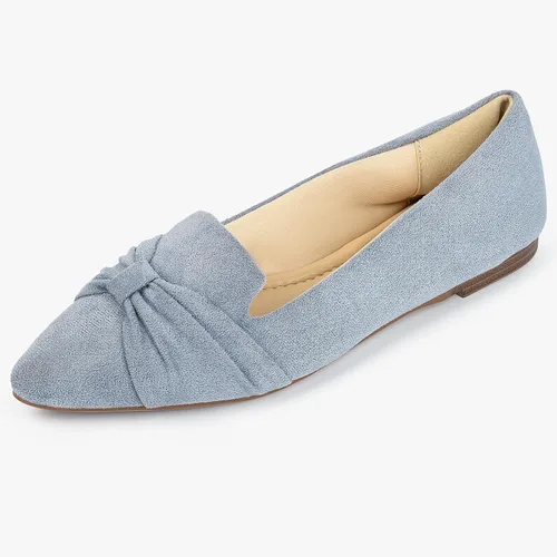 Vista 2 de MUSSHOE Zapatos planos de ballet para mujer, cómodos, puntiagudos, planos, con lazo