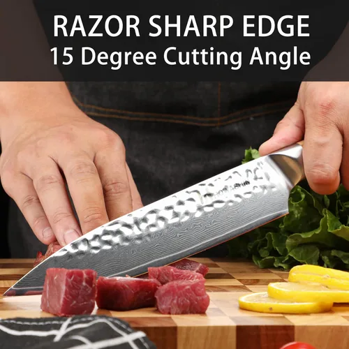Vista 6 de Cuchillo de chef japonés de 8 pulgadas, cuchillo de chef profesional afilado, cuchillo de cocina de acero inoxidable Damasco VG-10 con mango