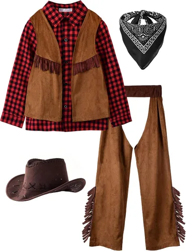 Vista 8 de ReliBeauty Kids Cowboy Costume for Boys Cosplay Costumes Birthday Party Christmas Halloween Dress up Gift for Kids 4 Sets