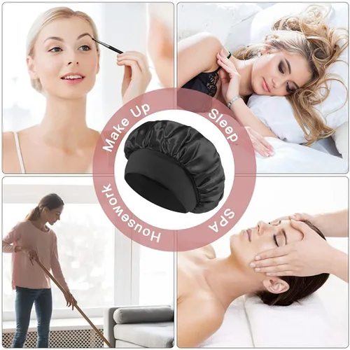 Vista 7 de Gorro de seda blanco para mujeres durmiendo, gorro de seda para dormir, trenzas de cabello rizado, gorra de satén grande para dormir, gorra de noche