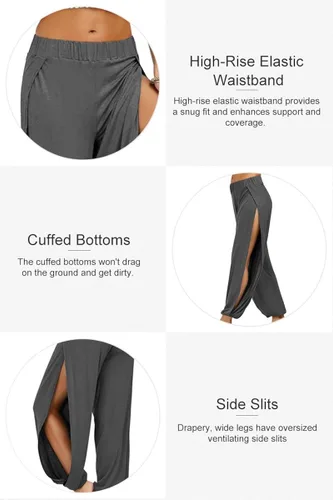 Vista 4 de PACBREEZE - Pantalones de yoga harem para mujer con hendidura lateral para entrenamiento
