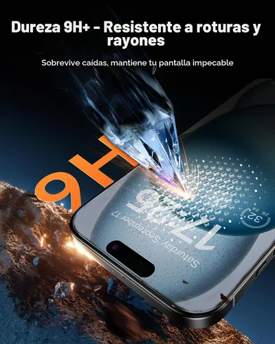 Vista 6 de UNBREAKcable Protector de pantalla de privacidad para iPhone 15 (6.1 pulgadas), paquete de 2 + 2 protectores de lente, antiespía de 25°, dureza 9H