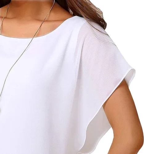 Vista 4 de Neineiwu blusa de gasa suelta casual de manga corta para mujer