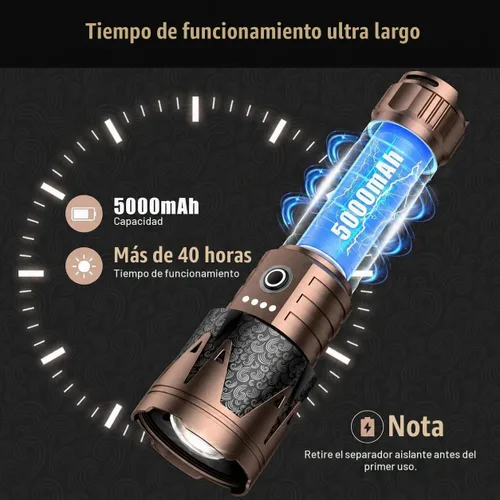 Vista 4 de SKYFIRE Linternas recargables de alto lúmenes con lente de encendido, 5000 linternas tácticas súper brillantes, zoomable, 6 modos, luz de flash