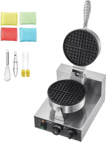 Vista 9 de VEVOR Gofrera Comercial, Máquina de Waffles Redonda de 1230W, Plancha de Waffles Belga Antiadherente de Acero Inoxidable con Control de Temperatura